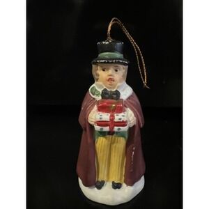 3" Christmas Bell Ceramic Porcelain Boy w/present J.S.N.Y. Jasco Taiwan Vintage